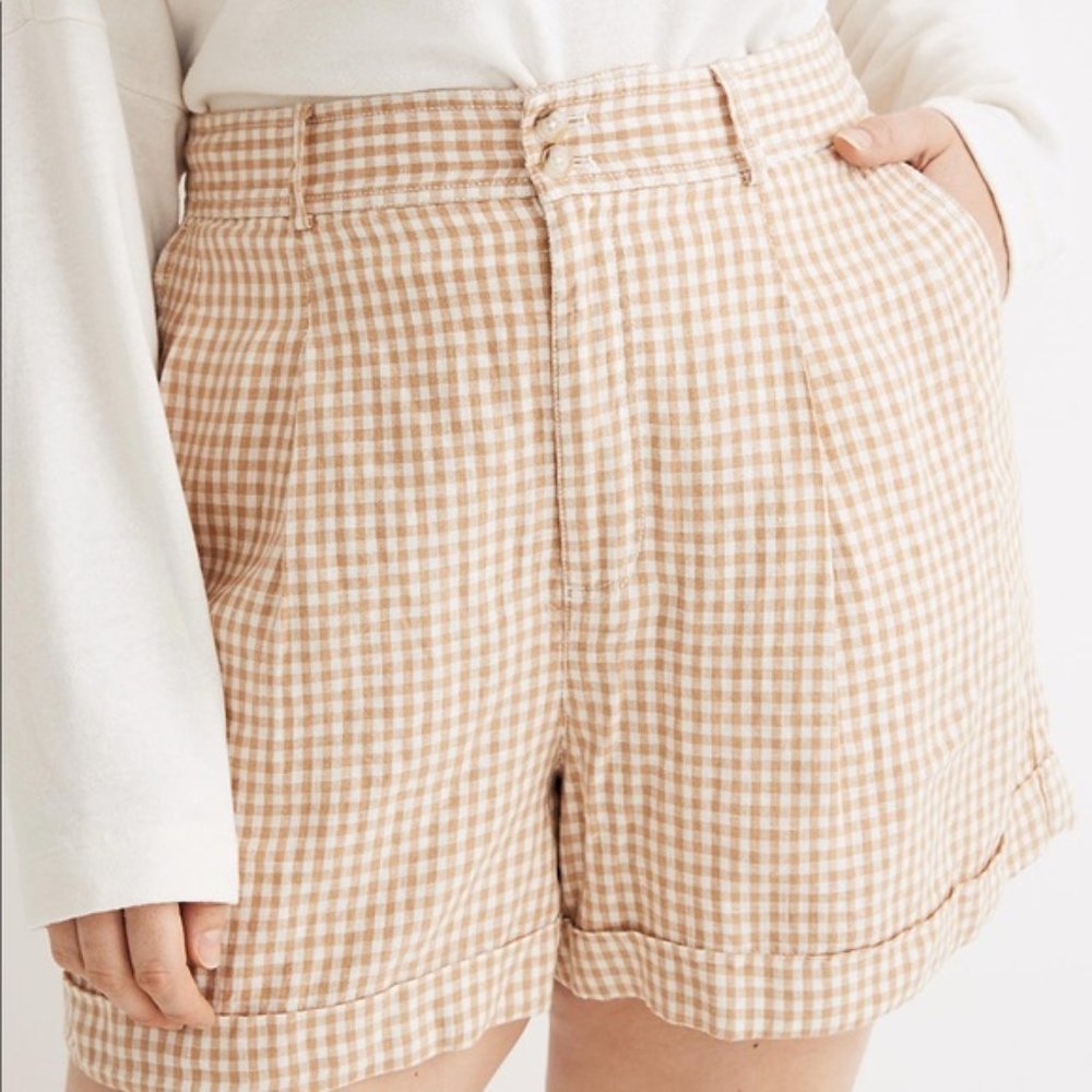 NWOT Madewell Linen Pleated Shorts in Gingham Check 4